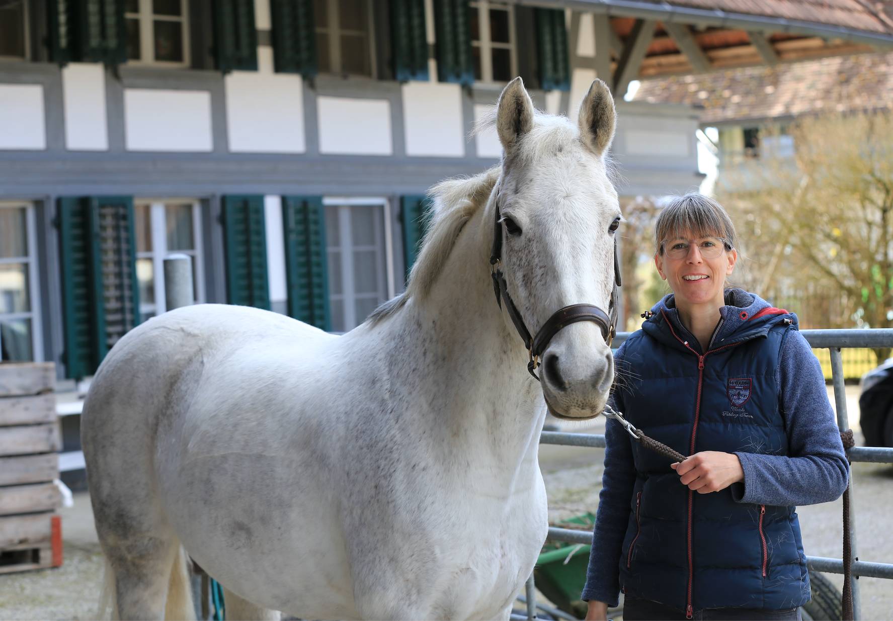 Claudia bürstet den Schweif von Winipeg